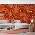 Rust Tropical Birds Mural Wallpaper — Bohemian Botanical Art Mural Wallpaper - room preview 02