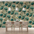 Teal and Cream Botanical Mural Wallpaper — Vintage Floral Style Mural Wallpaper - room preview 02