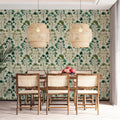 Stylized Botanical Mural Wallpaper — Green and Beige Leaf Pattern Mural Wallpaper - room preview 02