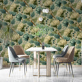 Vintage Botanical Mural Wallpaper — Cream and Dusty Teal Floral Mural Wallpaper - room preview 02