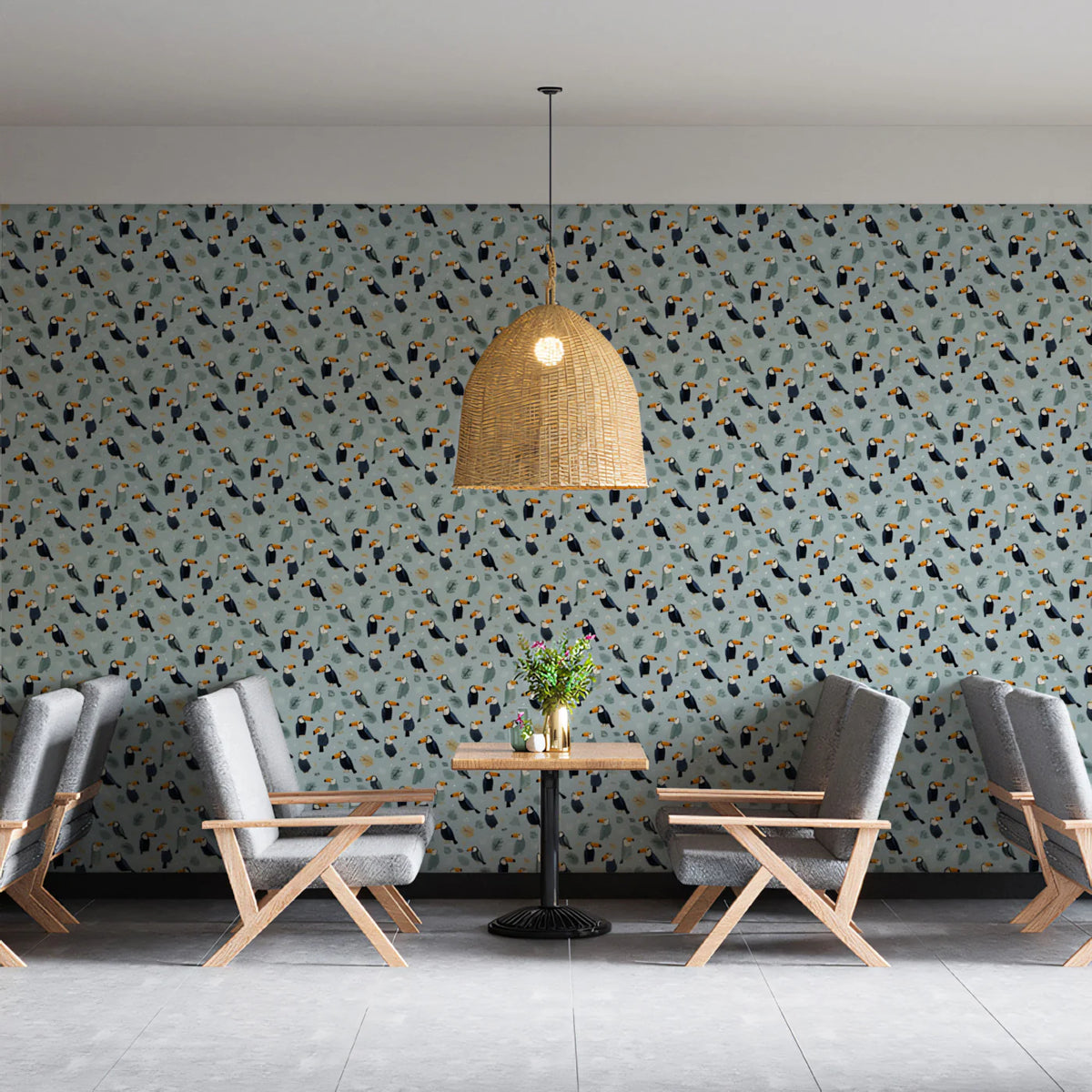 Mini Toucan Mural Wallpaper —Whimsical Tropical Bird Pattern Mural Wallpaper - room preview 02
