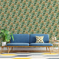 Vintage Botanical Floral Mural Wallpaper —Sage and Ochre Mural Wallpaper - room preview 02