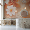 Abstract Floral Mural Wallpaper in Warm Apricot and White Mural Wallpaper - room preview 02