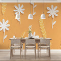 Modern Floral Mural Wallpaper Graphic Orange & White Print Mural Wallpaper - room preview 02