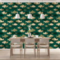 Minimalist School of Fish Mural Wallpaper in Teal and Sand Mural Wallpaper - room preview 02