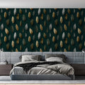 Floating Feather Mural Wallpaper — Modern Metallic Gold and Silver Mural Wallpaper - room preview 02