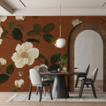 White Blossom Mural Wallpaper — Terracotta Botanical Art Mural Wallpaper - room preview 02