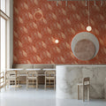 Stylized Bird Mural Wallpaper — Terracotta Botanical Pattern Mural Wallpaper - room preview 02