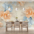 Blossom Bloom Mural Wallpaper — Soft Peach and Sky Blue Floral Mural Wallpaper - room preview 02