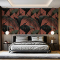 Tropical Bird and Palm Frond Mural Wallpaper — Terracotta Print Mural Wallpaper - room preview 02