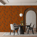 Vintage Botanical Bird Mural Wallpaper in Burnt Orange and Gold Mural Wallpaper - room preview 02