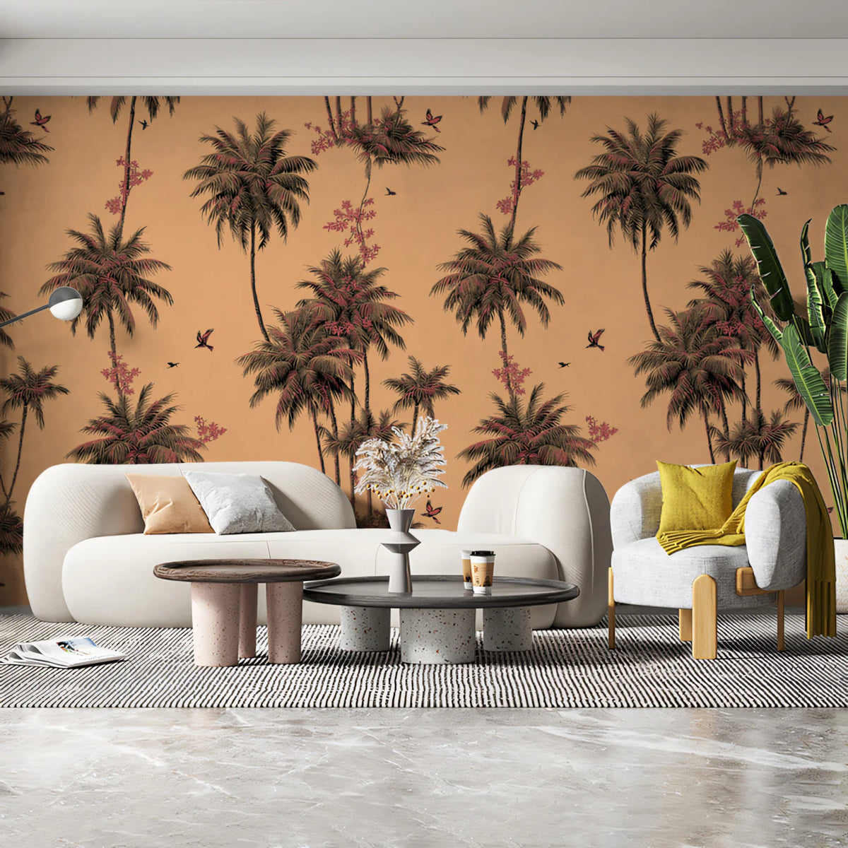 Vintage Palm Tree Mural Wallpaper — Soft Peach and Earthy Tones Mural Wallpaper - room preview 02