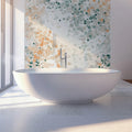 Abstract Speckle Mural Wallpaper — Soft Teal and Peach Hues Mural Wallpaper - room preview 02