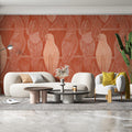 Stylized Bird and Feather Mural Wallpaper — Warm Terracotta Print Mural Wallpaper - room preview 02