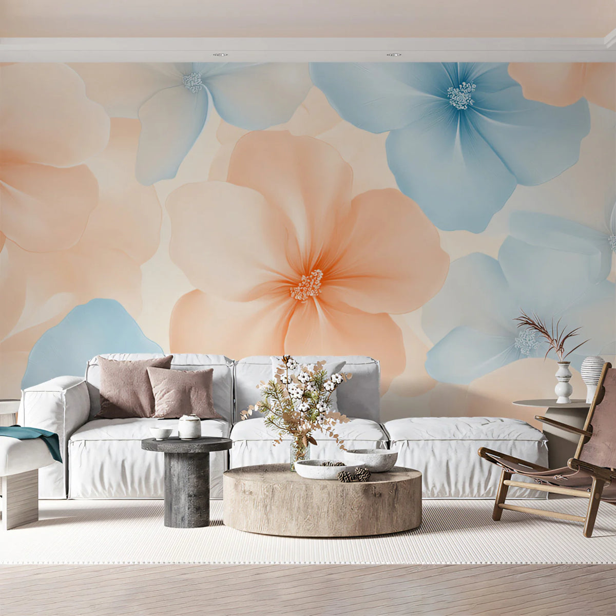 Pastel Blossom Mural Wallpaper — Soft Floral Art Mural Wallpaper - room preview 02
