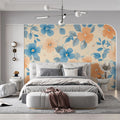 Peach and Blue Floral Mural Wallpaper — Soft Painterly Bloom Mural Wallpaper - room preview 02