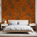 Vintage Botanical Bird Mural Wallpaper —Warm Autumnal Print Mural Wallpaper - room preview 02