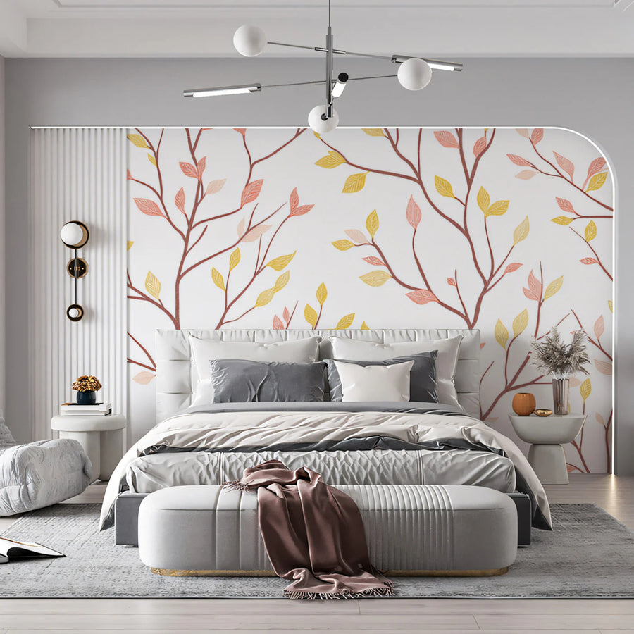 Botanical Wallpaper Mural – Leaf & Plant Wall Mural – Minimalist Twig and Leaf — Soft Botanical Print