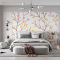 Minimalist Twig and Leaf Mural Wallpaper — Soft Botanical Print Mural Wallpaper - room preview 02