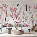 Minimalist Botanical Branch Mural Wallpaper — Pink and Yellow Mural Wallpaper - room preview 02