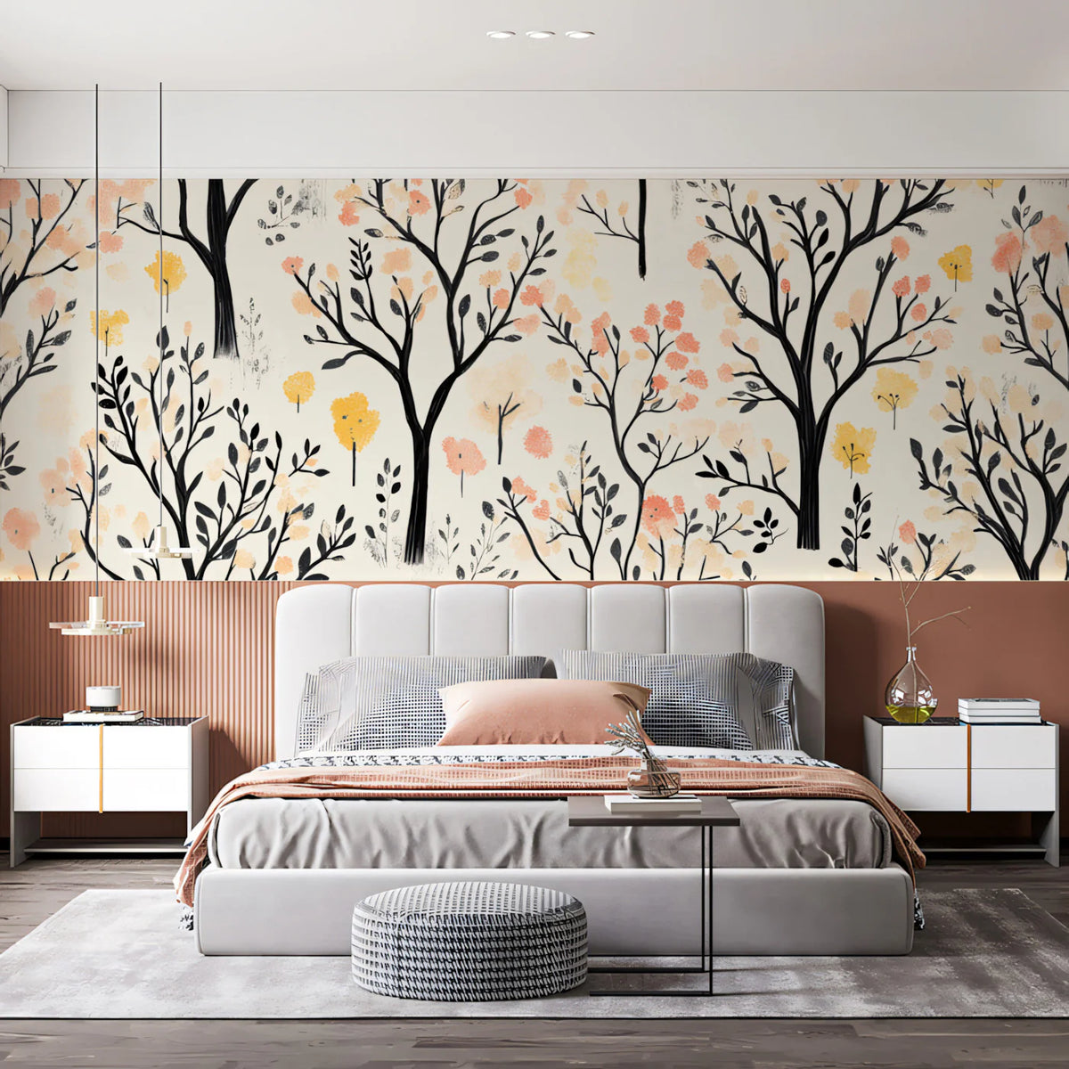 Abstract Forest Blossom Mural Wallpaper — Whimsical Hand-Painted Art Mural Wallpaper - room preview 02