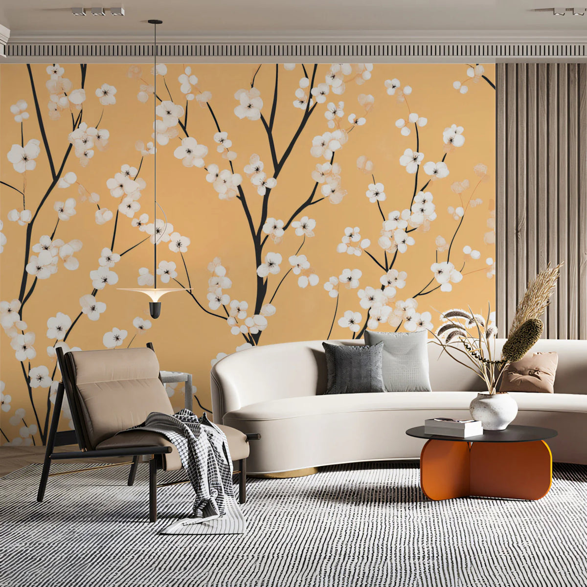 Spring Blossom Mural Wallpaper — Artistic Floral Branch Print Mural Wallpaper - room preview 02