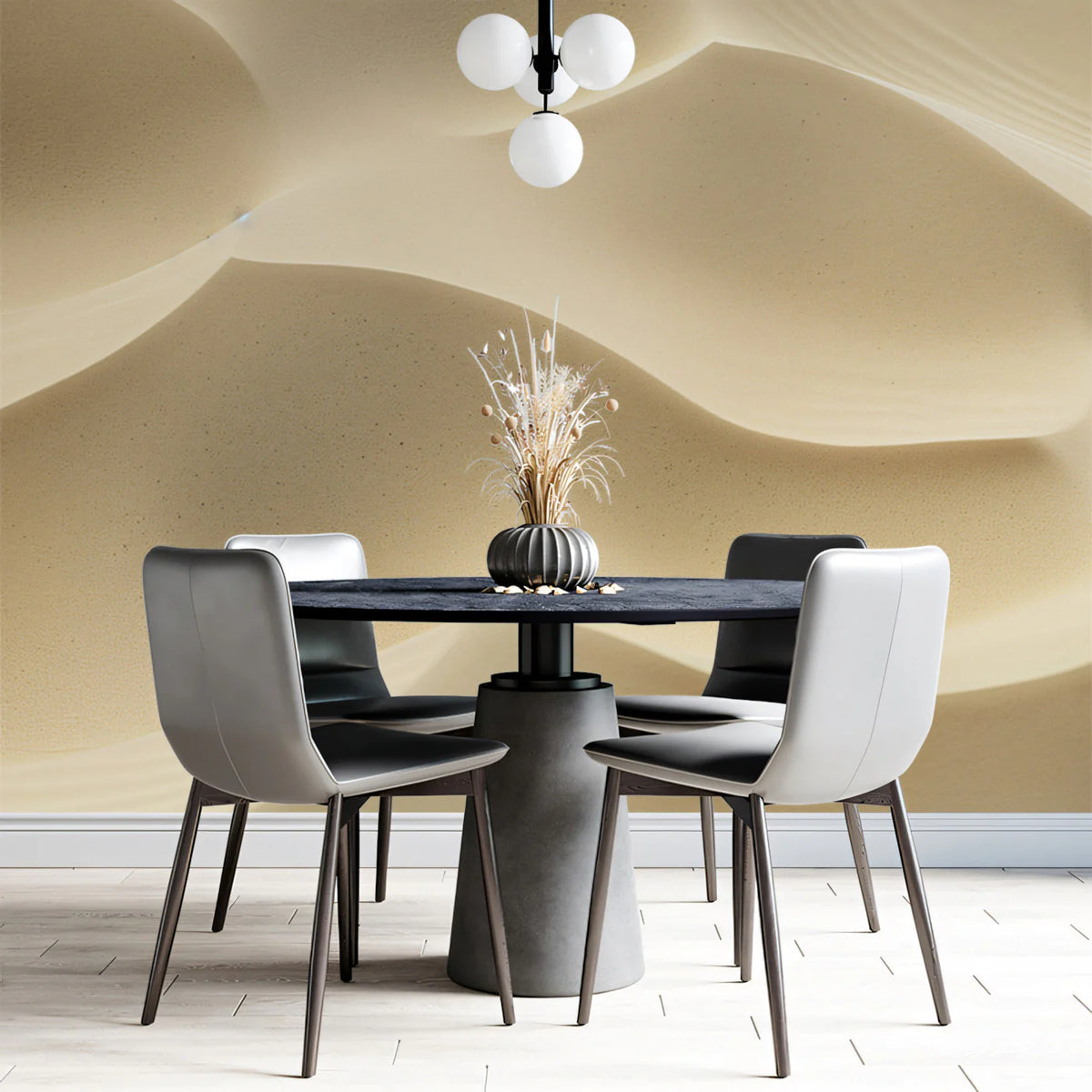 Minimalist Sand Dune Ripple Mural Wallpaper in Warm Beige Mural Wallpaper - room preview 02