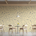 Garden Bird and Willow Branch Mural Wallpaper in Lemon Yellow Mural Wallpaper - room preview 02