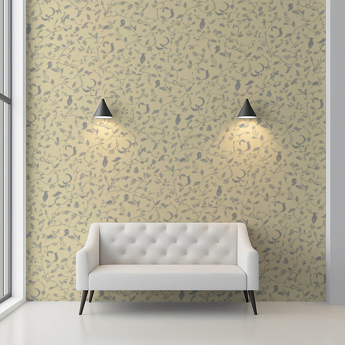 Celestial Bird and Moon Micro-Pattern Mural Wallpaper - room preview 02