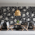 Monochrome Wildflower Mural Wallpaper — Botanical Line Art Mural Wallpaper - room preview 02