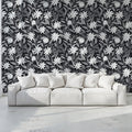 Monochrome Wildflower Garden Mural Wallpaper — Classic Floral Print Mural Wallpaper - room preview 02