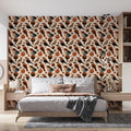 Folk Bird and Circle Mural Wallpaper — Whimsical Earthy Pattern Mural Wallpaper - room preview 02