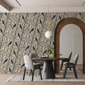 Folkloric Bird and Branch Mural Wallpaper — Dark Academia Style Mural Wallpaper - room preview 02