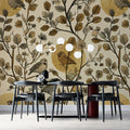 Sketchy Botanical Bird Mural Wallpaper in Earthy Ochre Tones Mural Wallpaper - room preview 02