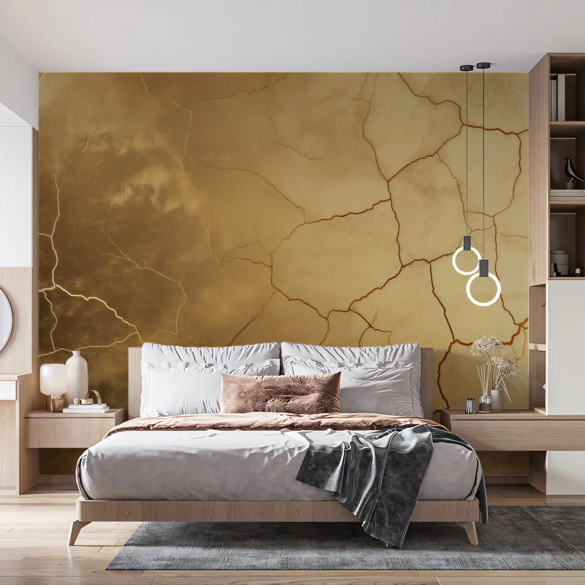 Cracked Earth Mural Wallpaper — Weathered Golden Texture Mural Wallpaper - room preview 02
