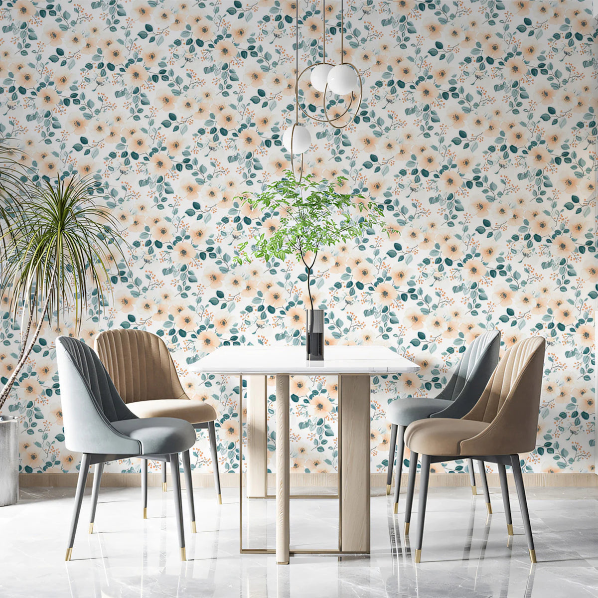 Dainty Watercolor Wildflower Mural Wallpaper — Soft Pastel Floral Mural Wallpaper - room preview 02