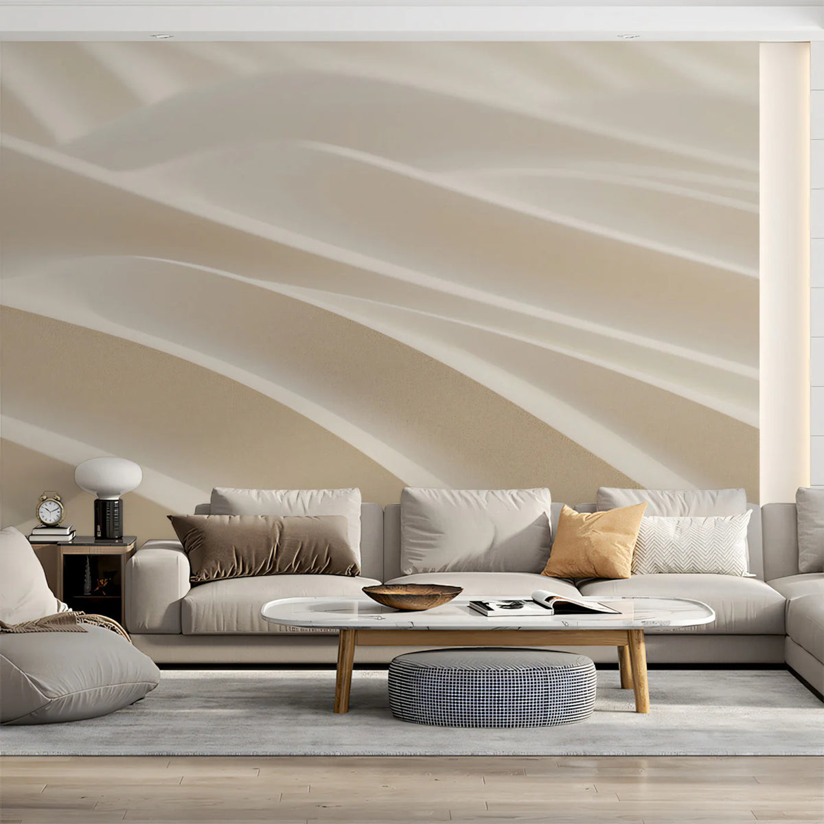 Abstract Sand Dune Mural Wallpaper — Sculptural Neutral Waves Mural Wallpaper - room preview 02