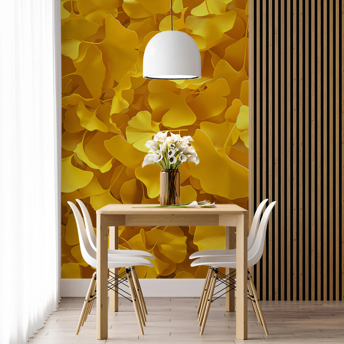 Golden Ginkgo Leaf Mural Wallpaper —Vibrant Autumnal Pattern Mural Wallpaper - room preview 02