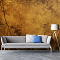 Aged Ochre Crackle Mural Wallpaper — Weathered Industrial Texture Mural Wallpaper - room preview 02