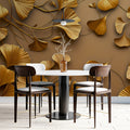 Sculptural Ginkgo Leaf Mural Wallpaper — Warm Gold and Tan Mural Wallpaper - room preview 02