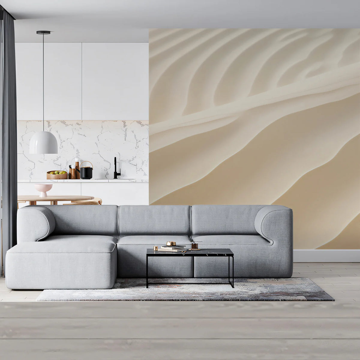 Desert Dune Mural Wallpaper — Minimalist Sculptural Curves Mural Wallpaper - room preview 02
