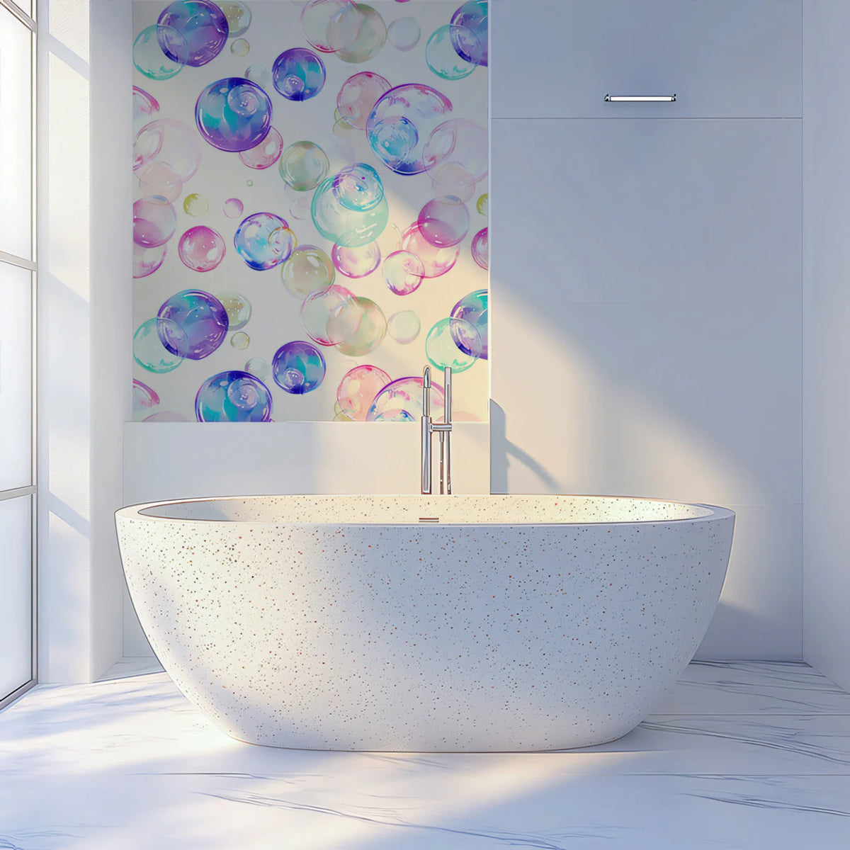 Floating Bubbles Mural Wallpaper — Soft Pastel Art Mural Wallpaper - room preview 02
