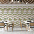 Hand-Drawn Wavy Stripe Mural Wallpaper in Sage and Blush Mural Wallpaper - room preview 02
