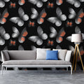 Monochrome Butterfly Mural Wallpaper — Dramatic Graphic Design Mural Wallpaper - room preview 02