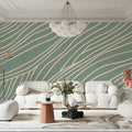 Wavy Line Mural Wallpaper in Sage Green and Soft Cream Mural Wallpaper - room preview 02