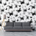 Monochrome Butterfly Flight Mural Wallpaper — Modern Minimalist Mural Wallpaper - room preview 02