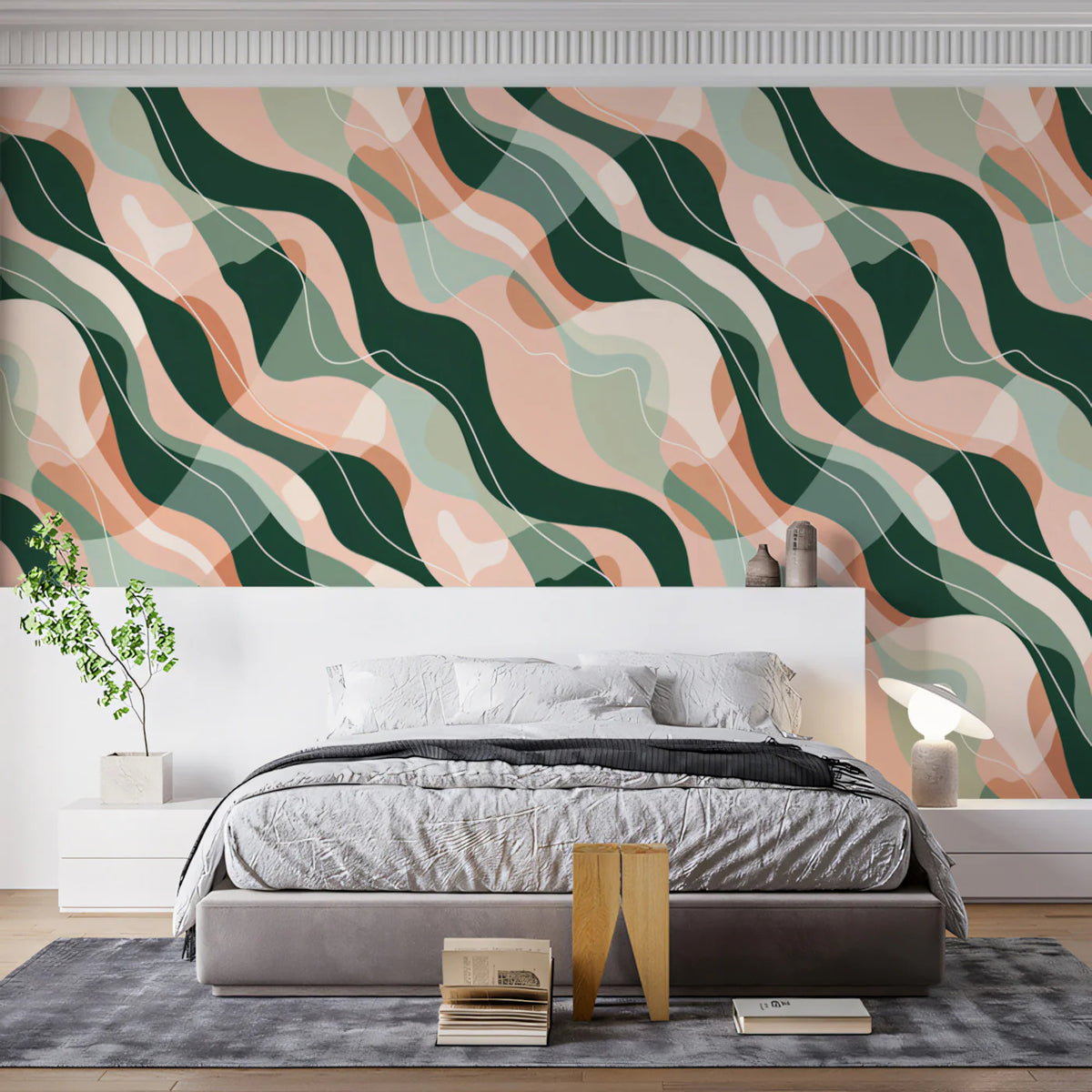 Abstract Wave Organic Mural Wallpaper — Fluid Modern Pattern Mural Wallpaper - room preview 02