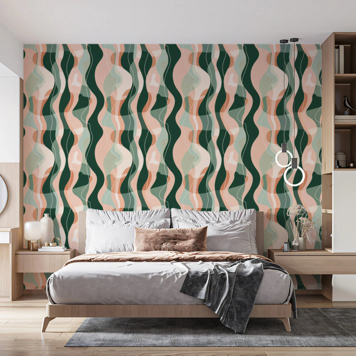 Abstract Organic Wave Mural Wallpaper — Modern Fluid Pattern Mural Wallpaper - room preview 02