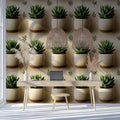 Potted Succulent Row Mural Wallpaper — Minimalist Organic Mural Wallpaper - room preview 02