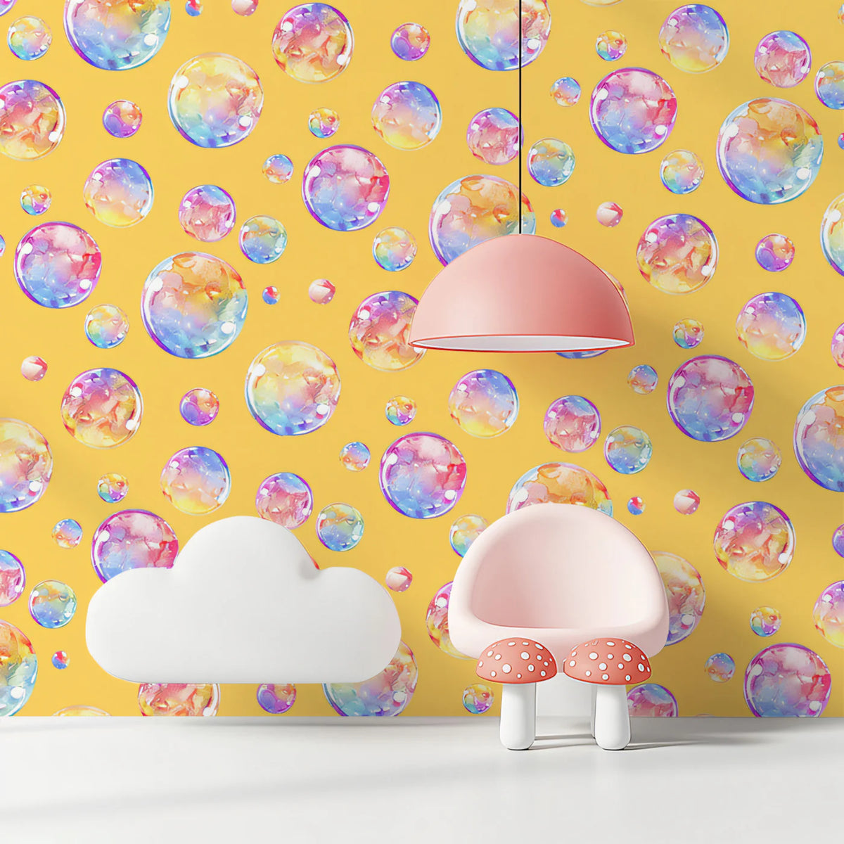 Watercolor Bubble Mural Wallpaper — Playful Yellow and Blue Mural Wallpaper - room preview 02